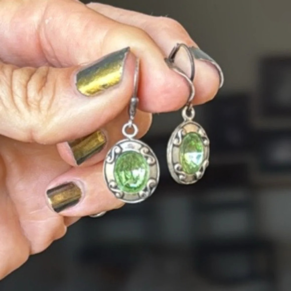 Sterling silver and green peridot French wire earrings from Sundance - Picture 2 of 7